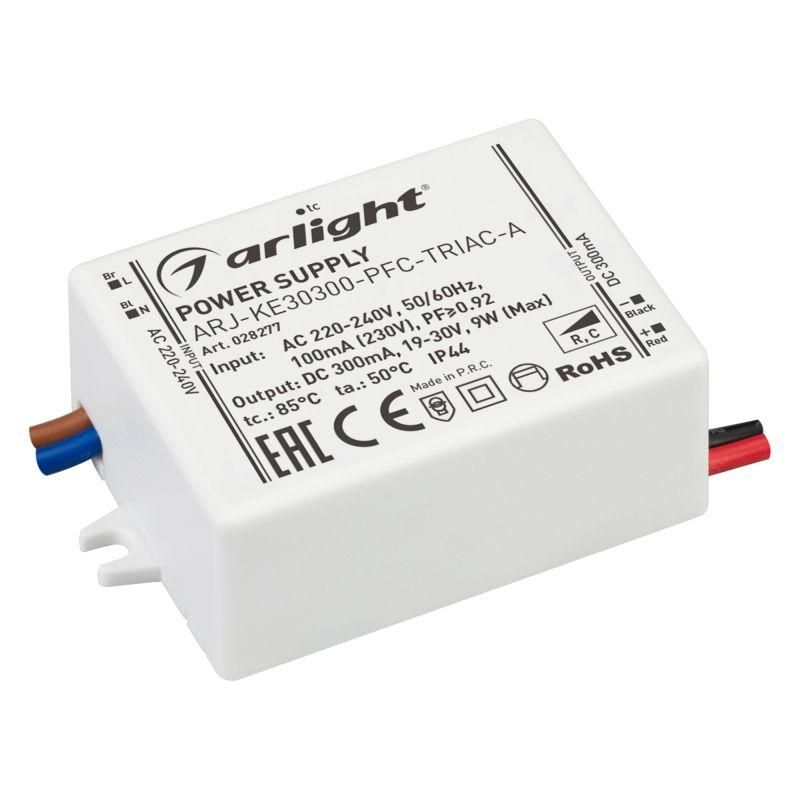 блок питания arj-ke30300-pfc-triac-a 9вт 300ма ip44 пластик 5 лет arlight 028277 от BTSprom.by