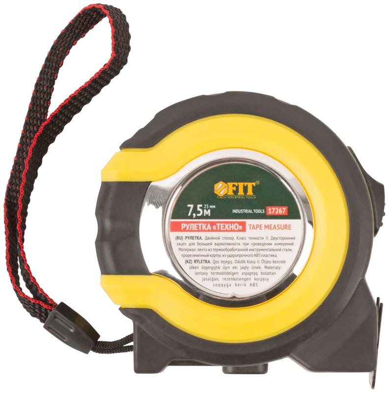  Рулетка Техно 7.5мх25мм прорезиненный корпус двойн. стопор FIT 17267 фото в каталоге от BTSprom.by
