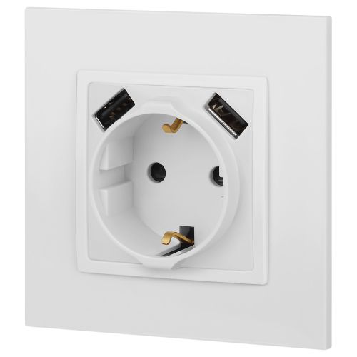  Розетка Elegance 14-4109-01М 16A 250В 2P+E защ. штор. с 2xUSB 3А 5В матов. бел. Эра Б0065773 фото в каталоге от BTSprom.by