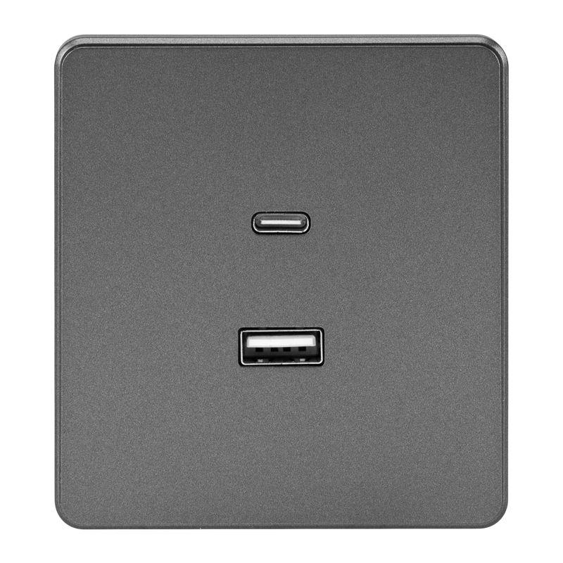 розетка сп round usb-a + type-c 3а с функцией быстрой зарядки титан kranz kr-78-0734-2 от BTSprom.by