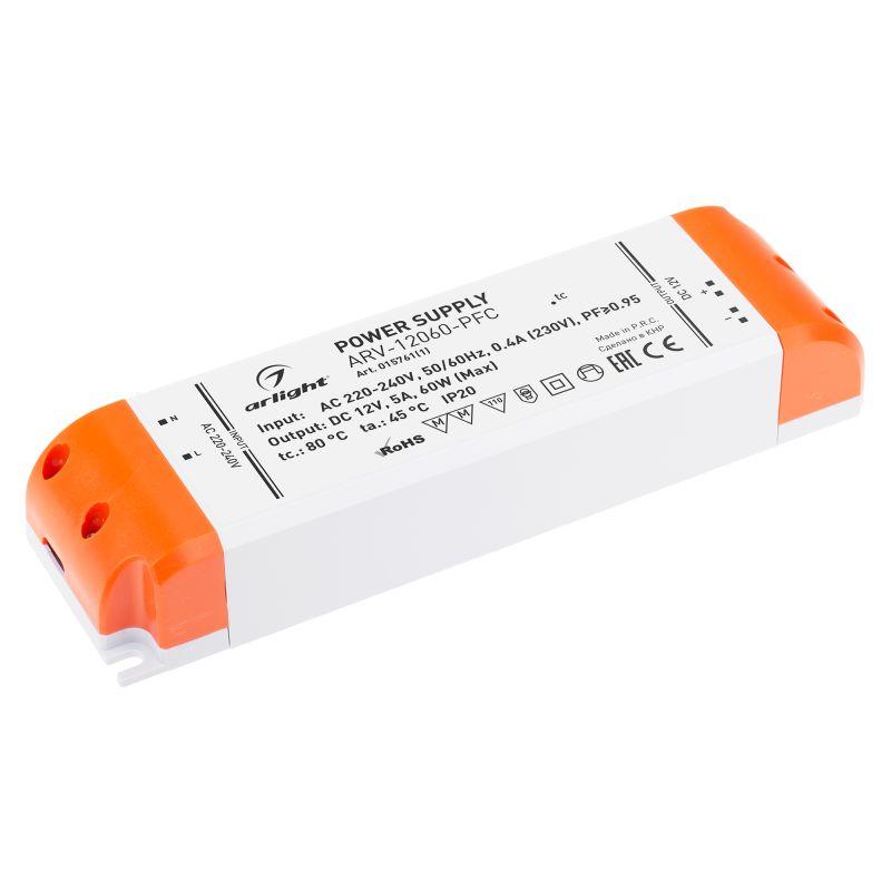 блок питания arv-12060-pfc 12в 5а 60вт ip20 пластик arlight 015761(1) от BTSprom.by