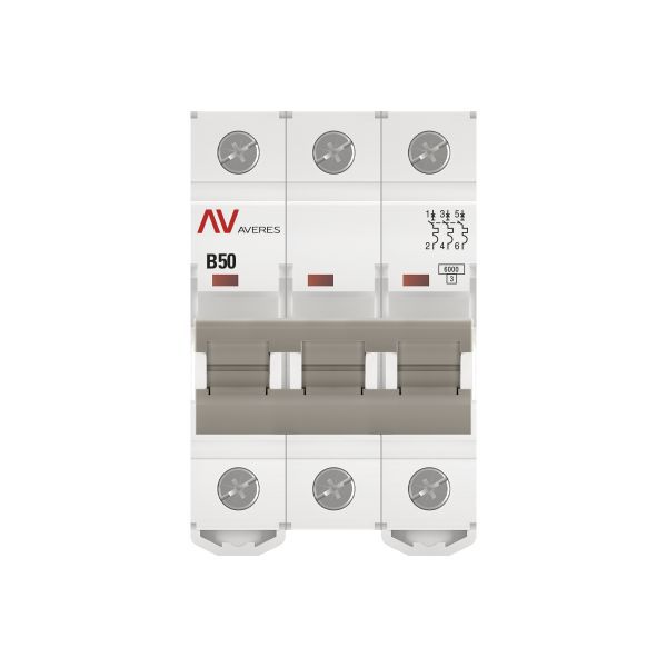  Выключатель автоматический модульный 3п B 50А 6кА AV-6 AVERES EKF mcb6-3-50B-av фото в каталоге от BTSprom.by