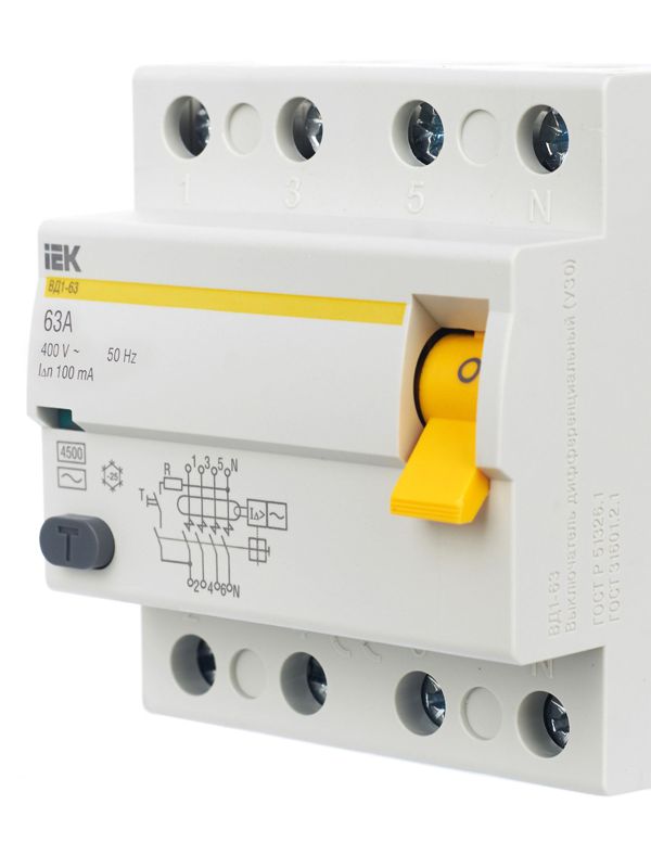  Выключатель дифференциального тока (УЗО) 4п 63А 100мА тип A ВД1-63 KARAT IEK MDV11-4-063-100 фото в каталоге от BTSprom.by