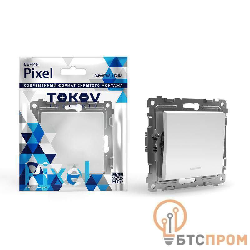  Выключатель 1-кл. СП Pixel 10А IP20 с индикатором механизм бел. TOKOV ELECTRIC TKE-PX-V1I-C01 фото в каталоге от BTSprom.by