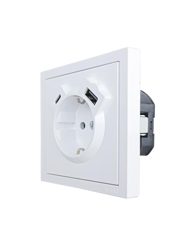  Розетка 1-мест. с/з Type-C+USB разъем СП ZIMA бел. LEZARD 704-0288-181TC фото в каталоге от BTSprom.by