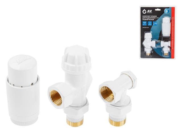 комплект кранов осевой 1/2" для радиатора белый, av engineering (инд. упак.) (m30x1.5) ave32012w от BTSprom.by