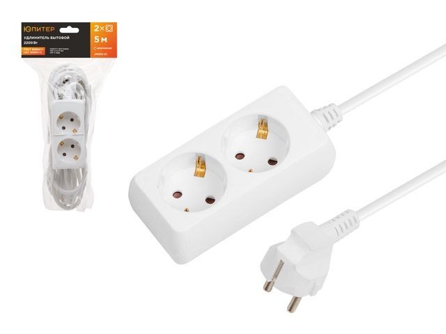 удлинитель 5м (2 роз., 2,2квт, с/з, пвс 3х0,75) юпитер (юпитер) jp8102-22 от BTSprom.by