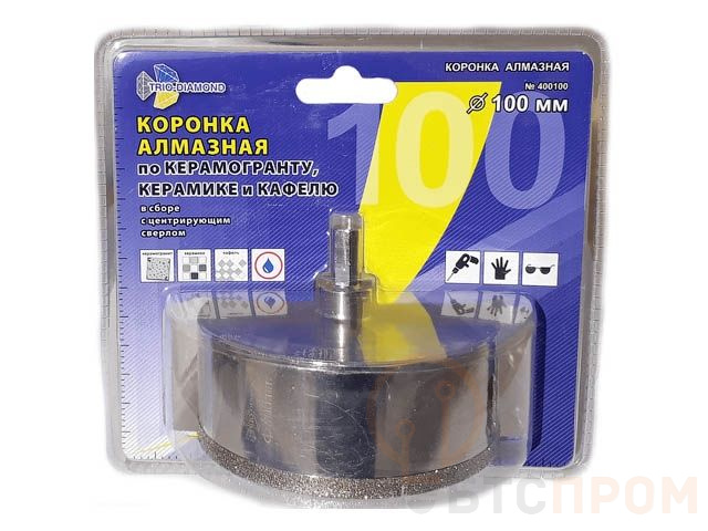 Коронка алмазная  d 100 мм по керамике и кафелю TRIO-DIAMOND 400100 фото в каталоге от BTSprom.by  Коронка алмазная  d 100 мм по керамике и кафелю TRIO-DIAMOND 400100 фото в каталоге от BTSprom.by