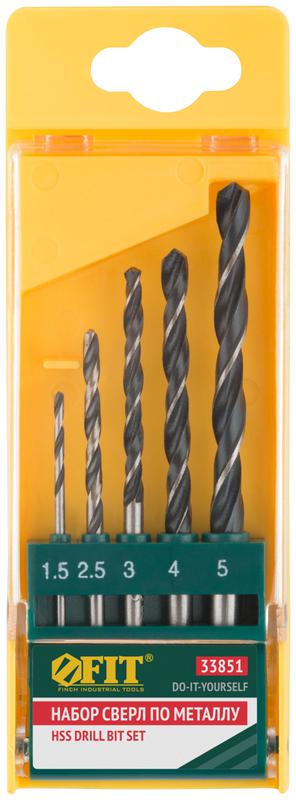  Набор сверл по металлу HSS черненых 5шт (15-25-3-4-5мм) FIT 33851 фото в каталоге от BTSprom.by