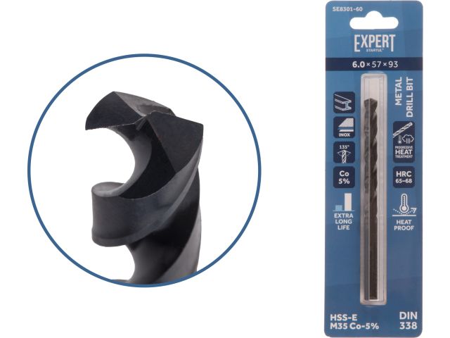 сверло по металлу ц/х 6.0х57х93 мм hss-co black expert startul (кобальт 5%) se8301-60 от BTSprom.by