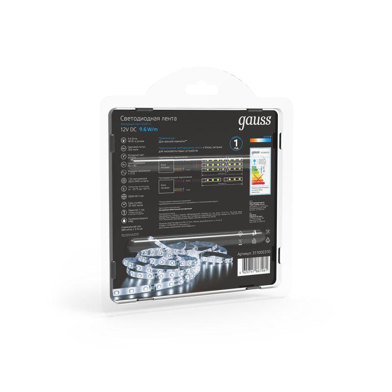  Лента светодиодная Black 2835/120-SMD 9.6Вт/м 6500К холод. бел. IP20 420лм/м 12В (блист.5м) GAUSS 311000310 фото в каталоге от BTSprom.by