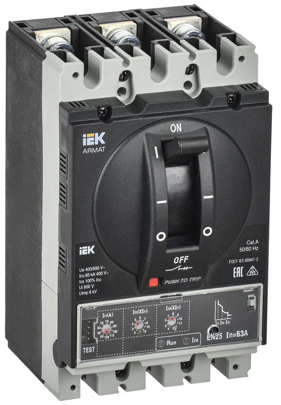 выключатель автоматический в литом корпусе 3п a 85ка 63а расцепитель электронный стандарт. armat iek ar-mccb-3a-085-0063a-elsc от BTSprom.by