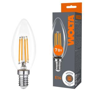 лампа светодиодная filament c35 7вт свеча прозрачная 4000к e14 630лм wolta wf-c35-7w4ke14 от BTSprom.by