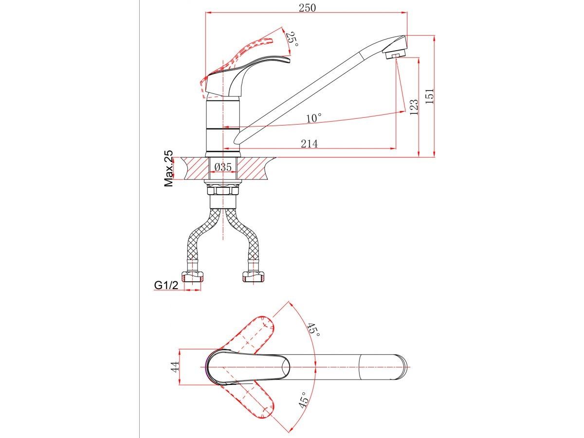  Смеситель для кухни (Lt) D35, серия Iris хром, a-five (Излив: длина 214 мм, высота 123 мм, поворотный) A5-0222 фото в каталоге от BTSprom.by