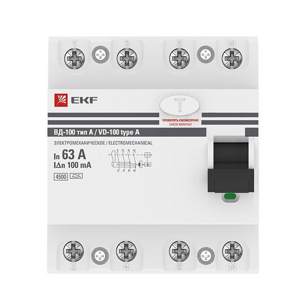  Выключатель дифференциального тока (УЗО) 4п 63А 100мА тип A ВД-100 (электромех.) PROxima EKF elcb-4-63-100-em-a-pro фото в каталоге от BTSprom.by