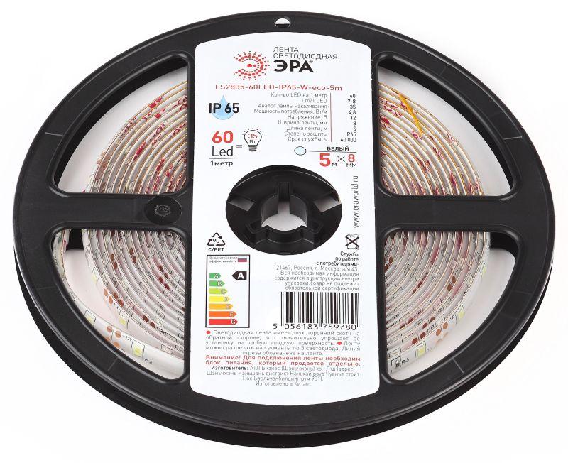 лента светодиодная ls2835-60led-ip65-w-eco-5m бел. (уп.5м) эра б0056516 от BTSprom.by