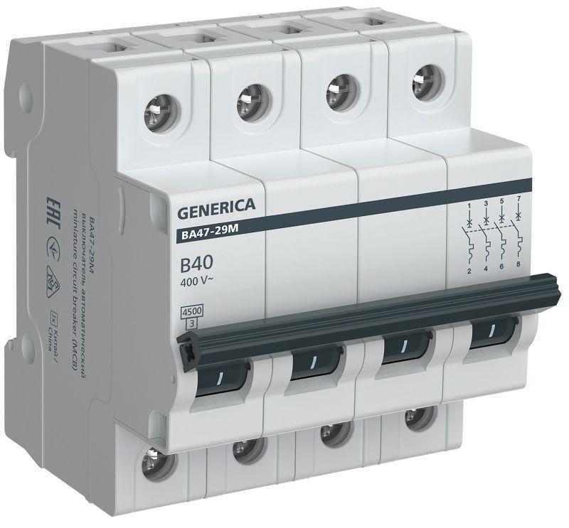 выключатель автоматический модульный 4п b 40а 4.5ка ва47-29м generica mva21-4-040-b-g от BTSprom.by