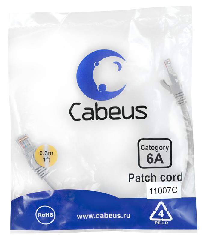 патч-корд s/ftp кат.6a pc-sstp-rj45-cat.6a-0.3m-lszh 2xrj45/8p8c экранир. lszh (10g) 0.3м сер. cabeus 11007c от BTSprom.by