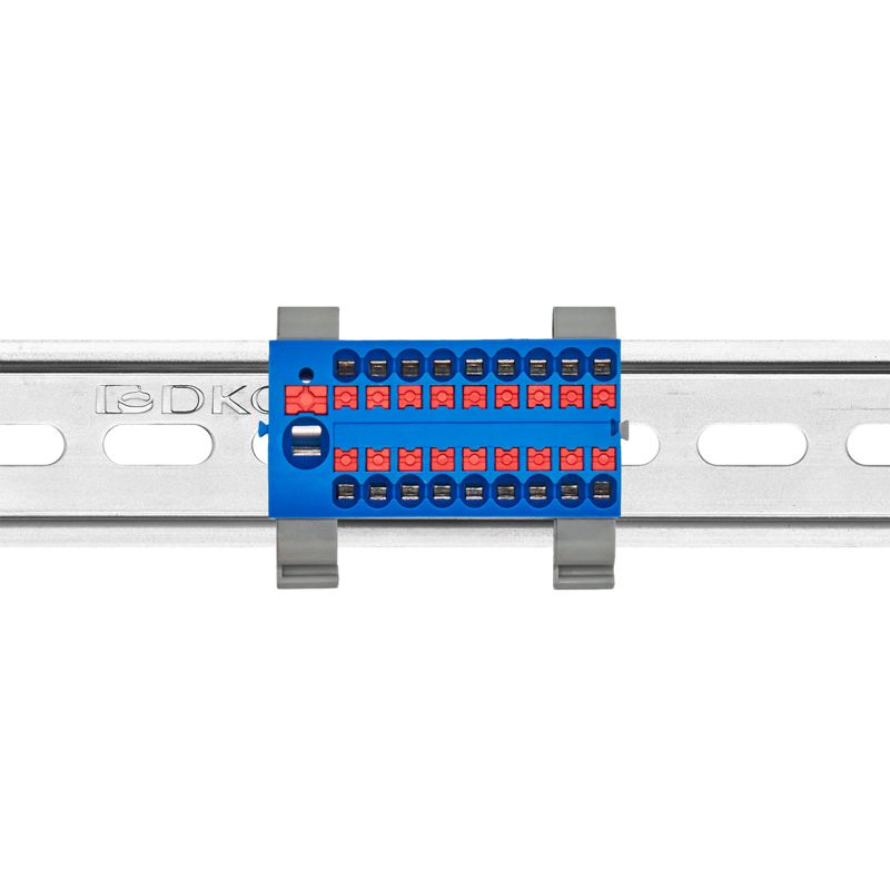  Блок распределительный с горизонт. адаптером на рейку шир. 35мм зажим push-in 1 ввод 6кв.мм 18 точек подключения 2.5кв.мм син. DKC DTP1-118-104SPUB-H фото в каталоге от BTSprom.by