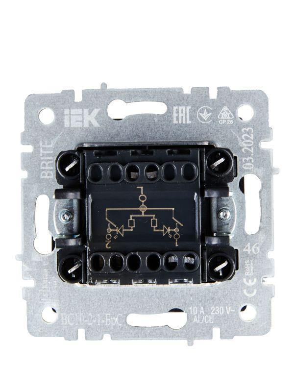  Выключатель 2-кл. СП BRITE ВС10-2-1-БрС 10А с индик. механизм сталь IEK BR-V20-1-10-K46 фото в каталоге от BTSprom.by