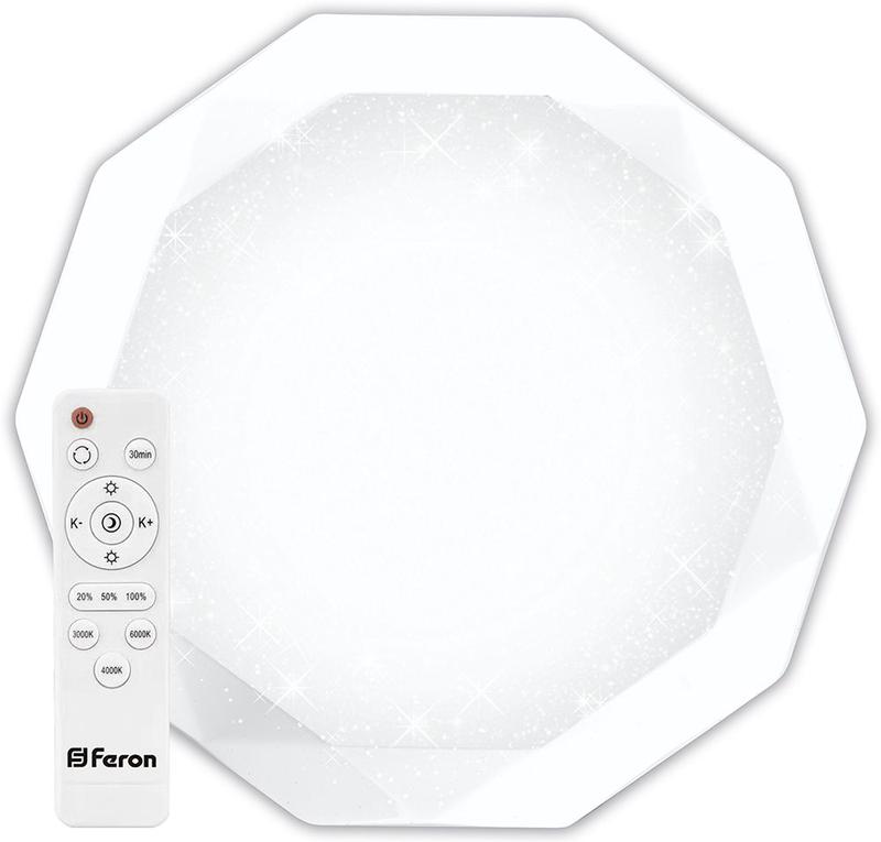 светильник светодиодный управляемый с пультом 36вт max. 2900лм 3000к-6000к ip20 al5200 diaмond поставляются в комплекте с пультом и батарейками для него (2 шт) feron 29635 от BTSprom.by