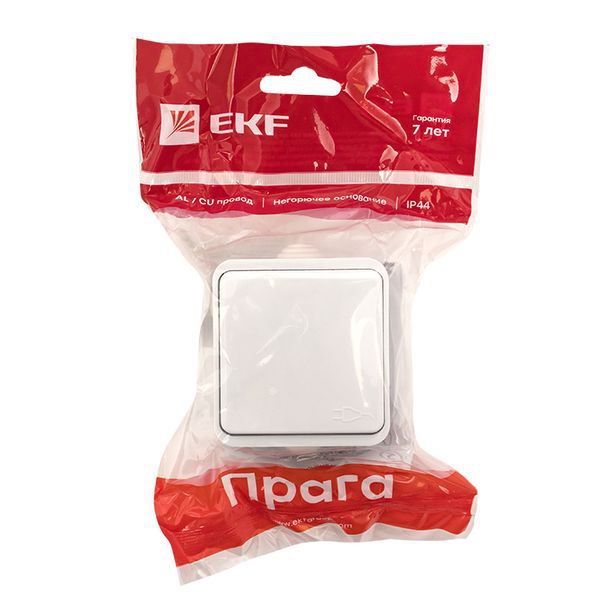  Розетка 1-м ОП Прага 16А IP44 с заземл. с крышкой бел. EKF EKR16-029-10-44 фото в каталоге от BTSprom.by