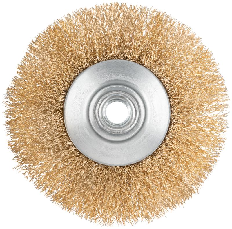  Корщетка-колесо с наклоном гайка М14 стальная волнистая латунированная проволока 125мм КУРС 39023 фото в каталоге от BTSprom.by