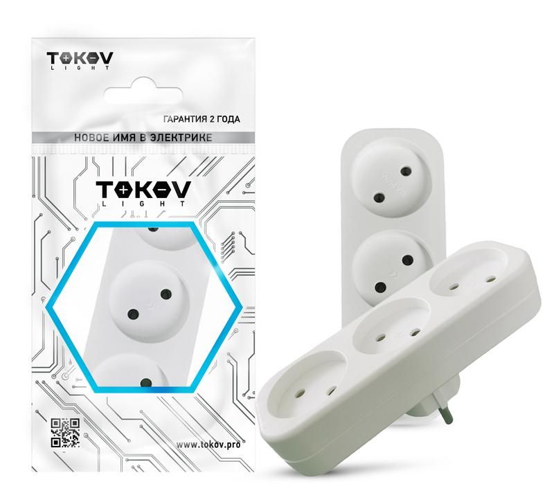 разветвитель 3-м без заземл. 16а 250в ip20 полипропилен бел. tokov electric tkl-s3-c01 от BTSprom.by