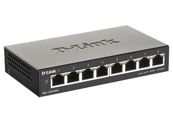 коммутатор настраиваемый l2 dgs-1100-08v2/a1a с 8 портами 10/100/1000base-t d-link 1822943 от BTSprom.by