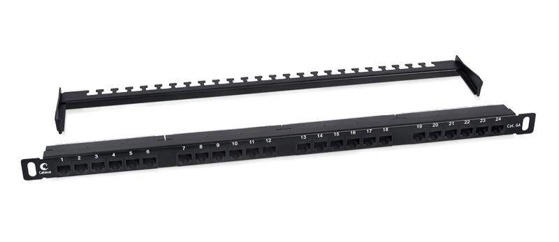 патч-панель 19дюйм 0.5u 24 порта rj45 кат.6a dual idc 180град. высокой плотности с задн. кабельн. организатором cabeus 9665c от BTSprom.by