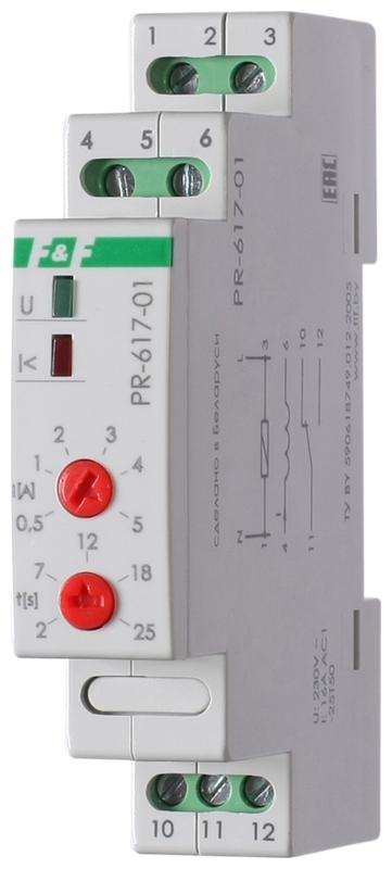 реле тока pr-617-01 (диапазон 0.5-5а; с задержкой отключения; монтаж на din-рейке 35мм 230в 16а 1z ip20) f&f ea05.001.002 от BTSprom.by