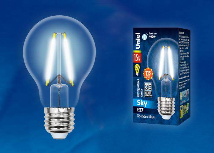 лампа светодиодная led-a60-15w/4000k/e27 /cl pls02wh sky 15вт прозрачная 4000к нейтр. бел. (упак. картон) uniel ul-00005850 от BTSprom.by