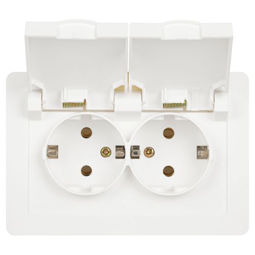  Розетка 2-м СП Style 7-210-01 16А IP44 250В 2х2P+E Schuko защ. шторки с крышкой бел. Intro Б0062873 фото в каталоге от BTSprom.by