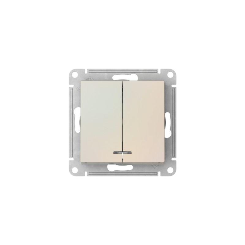  Выключатель 2-кл. AtlasDesign (сх. 5а) 10AX с подсветкой быстрозажим. клем. механизм жемчуж. SE ATN000453S фото в каталоге от BTSprom.by