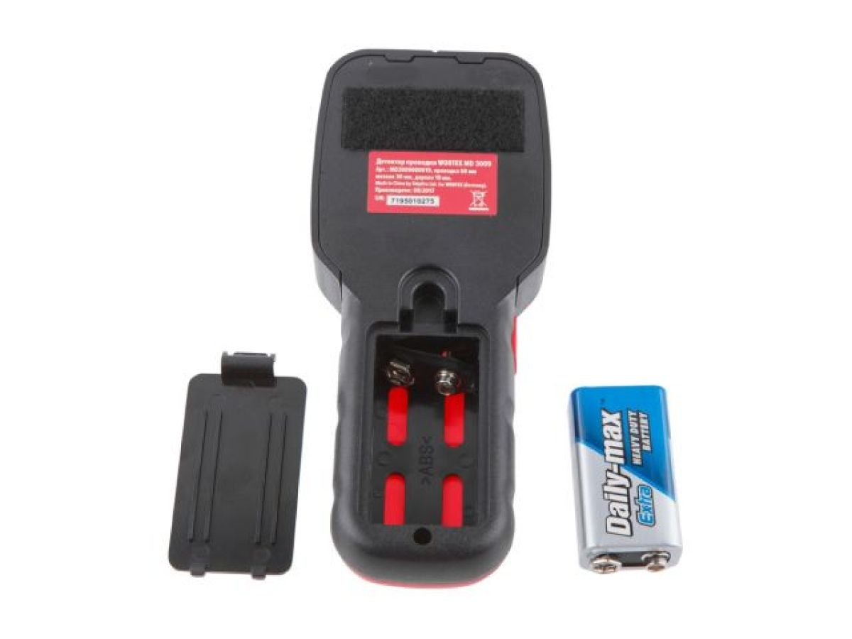  Детектор проводки WORTEX MD 3009 в блистере. глубина до 50 мм. (металл: 30 мм, дерево: 19 мм, проводка: 50 мм) MD3009000019 фото в каталоге от BTSprom.by