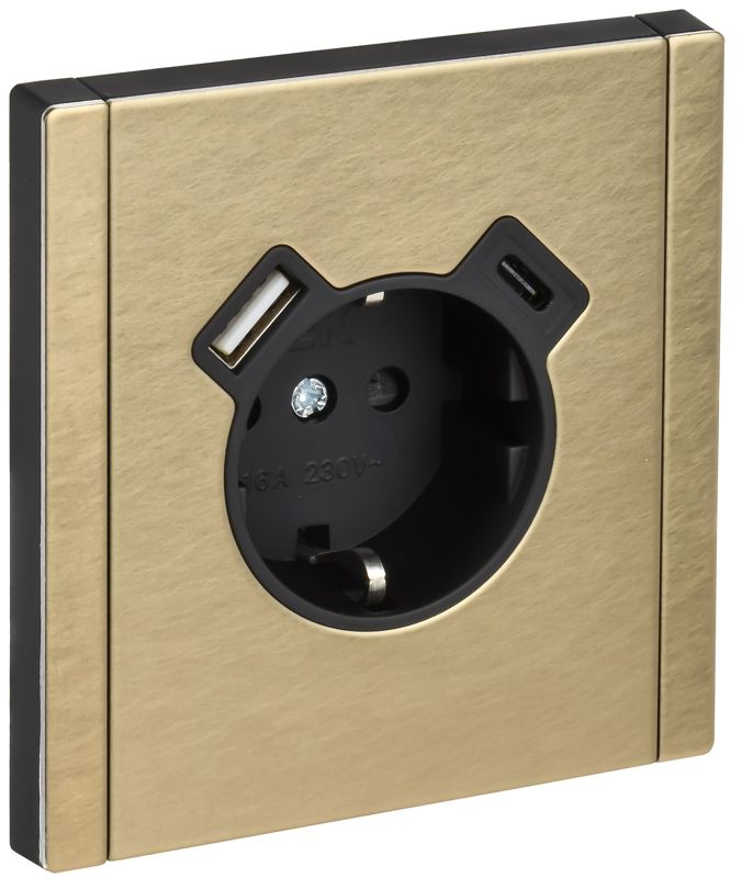 розетка 1-м сп forte&piano fp647m 16а ip20 usb a+c 18вт с заземл. защ. шторки винтовое крепление шампань iek fp-r14-16-u22-018-m-k37 от BTSprom.by