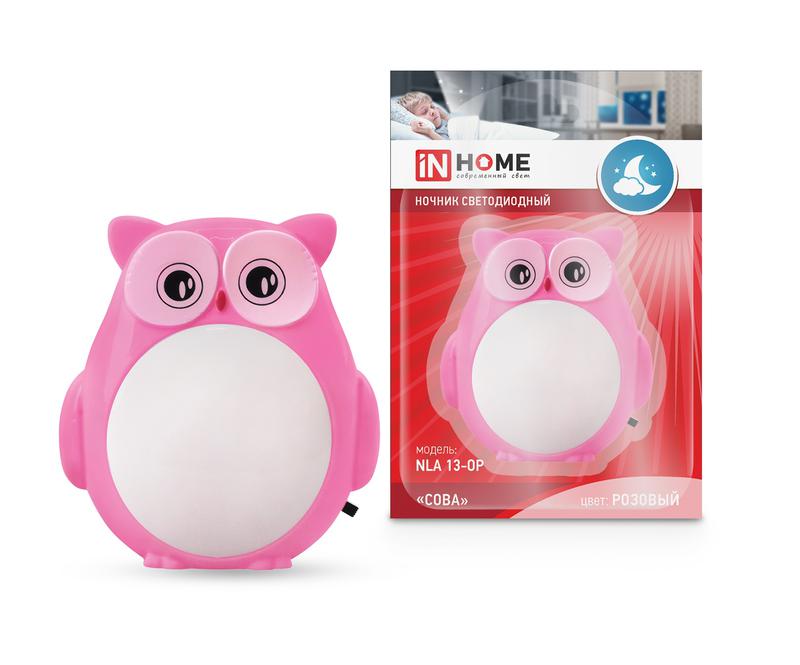 ночник светодиодный nla 13-op сова 230в с выключателем роз. in home 4690612036656 от BTSprom.by