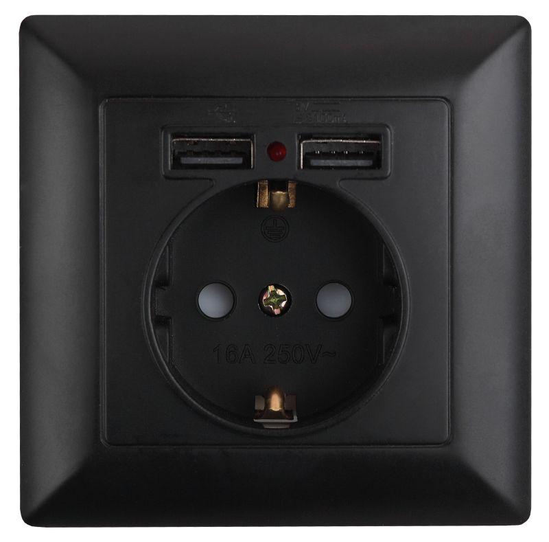 розетка 1-м сп solo 4-410-05 p+e schuko 16а 250в + 2хusb ip20 с заземл. защ. шторки антрацит intro б0053717 от BTSprom.by
