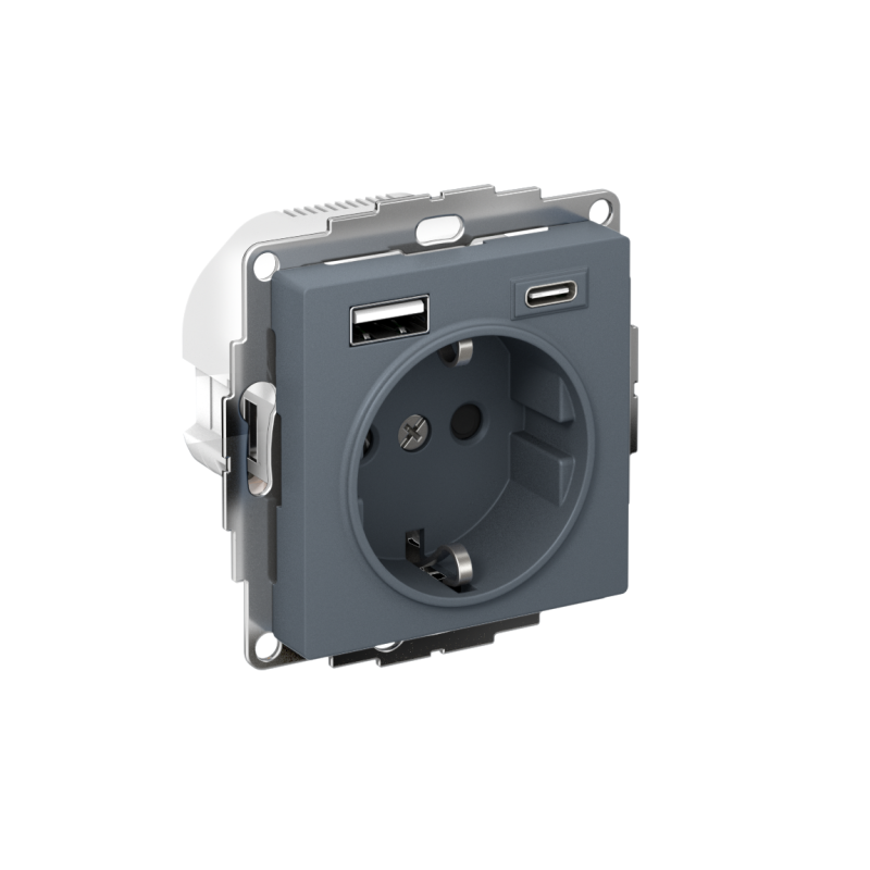 розетка atlasdesign 16а с 2-мя заряд. устройствами usb тип a+c 5в/2.4а 2х5в/1.2а механизм грифель se atn000732 от BTSprom.by