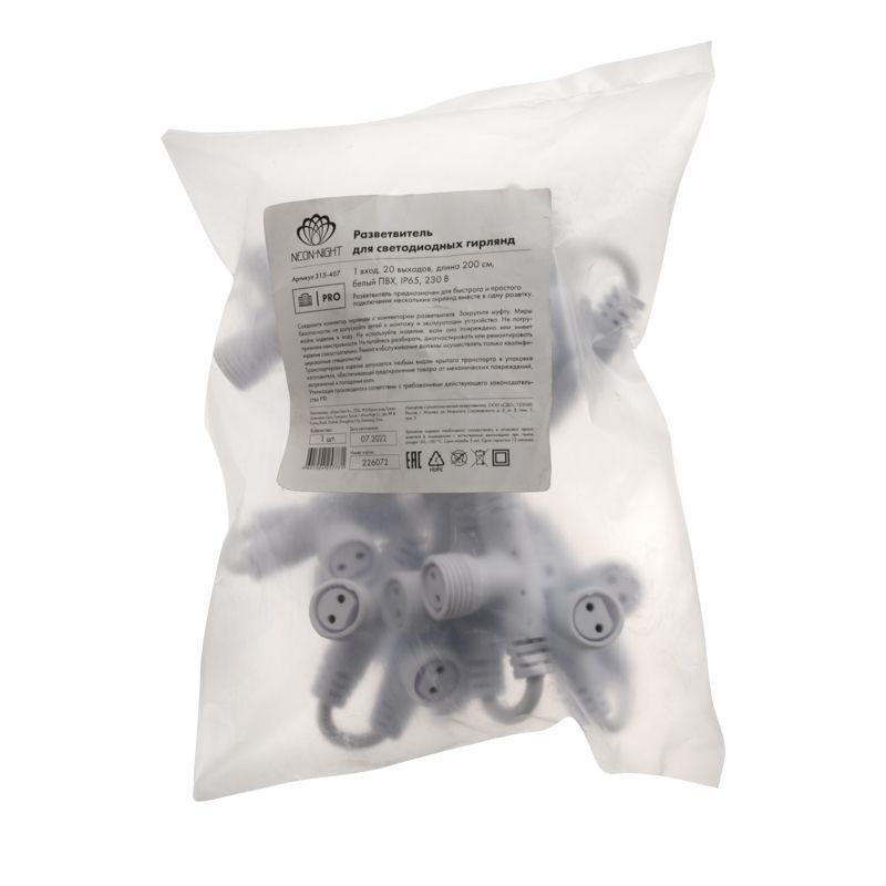  Разветвитель-шина для уличных гирлянд Professional (1 вход 20 выходов) бел. ПВХ Neon-Night 315-407 фото в каталоге от BTSprom.by