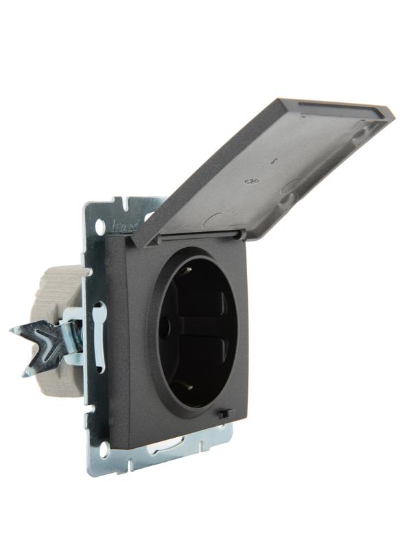  Розетка 1-м Rain с заземл. с крышкой керамика механизм матов. черн. графит LEZARD 703-4188-123 фото в каталоге от BTSprom.by