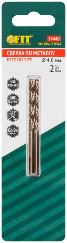  Сверло по металлу HSS с добавкой кобальта 5% Профи в блист. 4.0мм (уп.2шт) FIT 34440 фото в каталоге от BTSprom.by