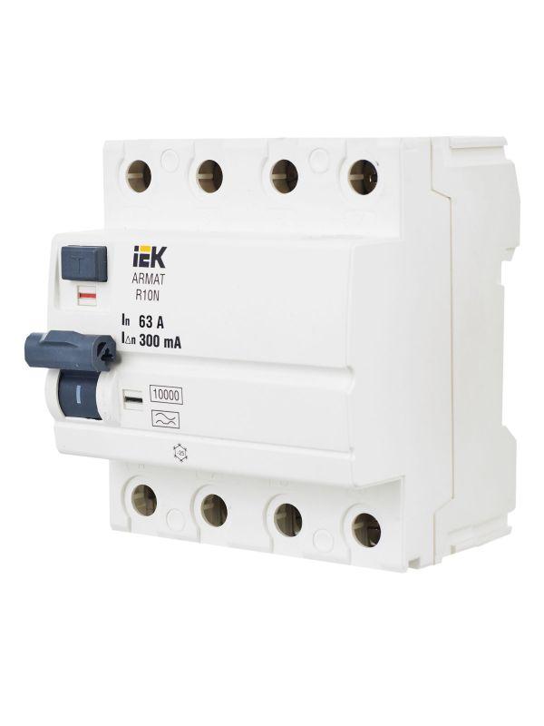  Выключатель дифференциального тока (УЗО) 4п 63А 300мА тип A ВДТ R10N ARMAT IEK AR-R10N-4-063A300 фото в каталоге от BTSprom.by