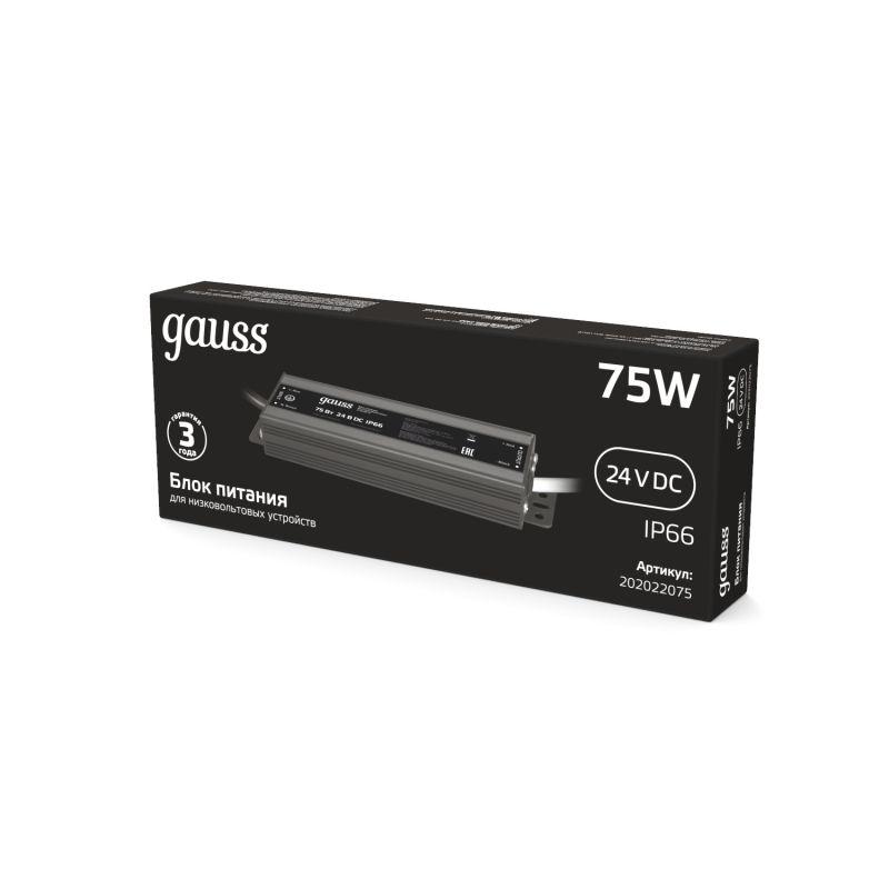  Блок питания для светодиодной ленты Black 75Вт 24В IP66 герметичный (драйвер) GAUSS 202022075 фото в каталоге от BTSprom.by