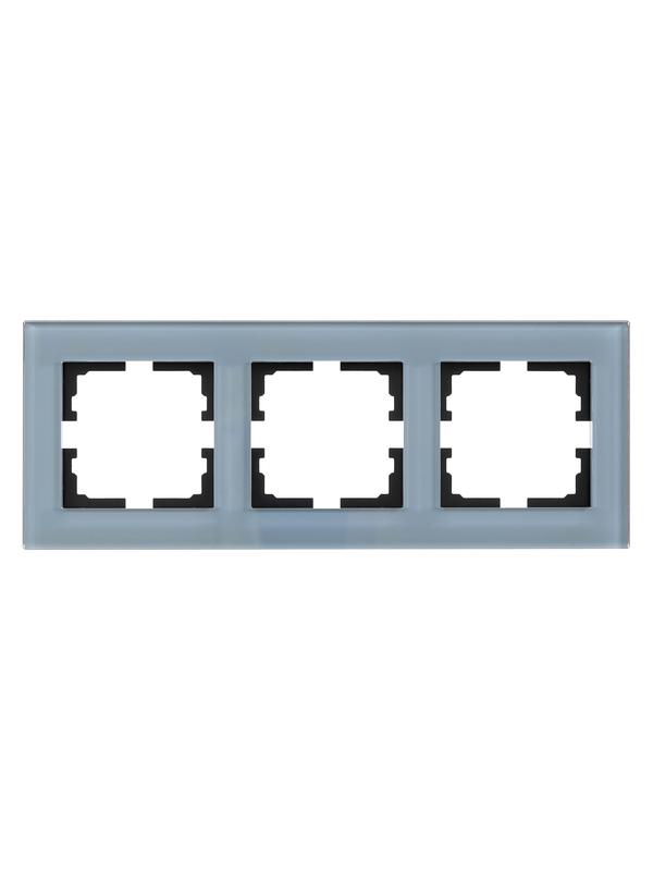  Рамка 3-местн. гориз. VESNA стекло серо-голуб. LEZARD 742-7080-148 фото в каталоге от BTSprom.by