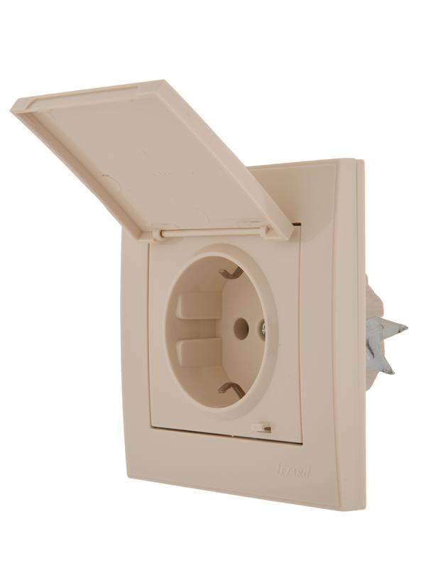  Розетка 1-м СП Rain с заземл. с защ. крышкой керамика крем. LEZARD 703-0303-123 фото в каталоге от BTSprom.by