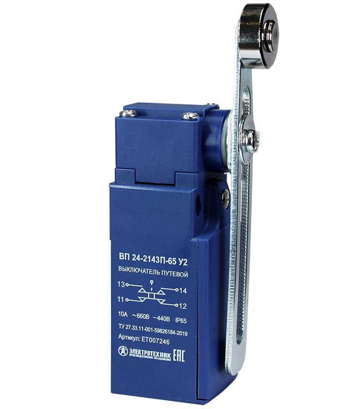 выключатель путевой вп 24-2143п-65 у2 1но+1нз 3а ip65 рычаг со стальным роликом регулир. по длине безинерционный 20мм без сальника электротехник et007246 от BTSprom.by