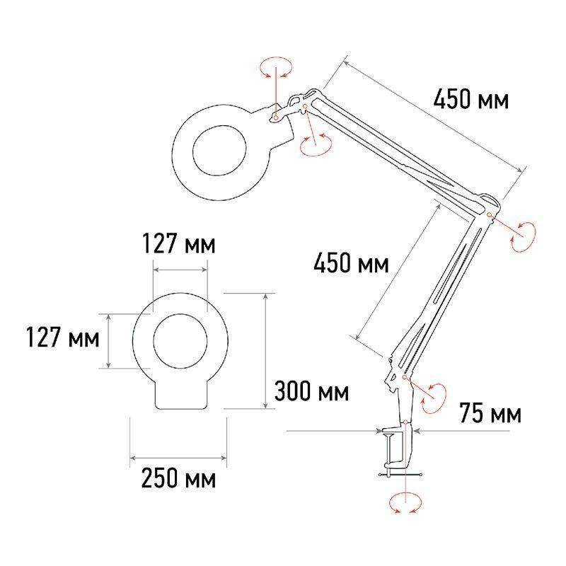  Лупа на струбцине круглая 5D с подсветкой 96LED тепл. и холод. свет бел. Rexant 31-0535 фото в каталоге от BTSprom.by