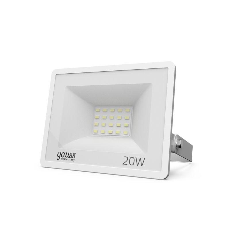  Прожектор светодиодный Elementary 20Вт 6500К IP65 1800лм 200-240В ДО бел. GAUSS 613120320 фото в каталоге от BTSprom.by