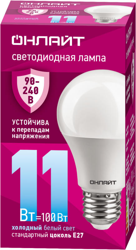 лампа светодиодная 90 400 oll-a55-11-230-6.5k-e27 (pro 90-240в) онлайт 90400 от BTSprom.by